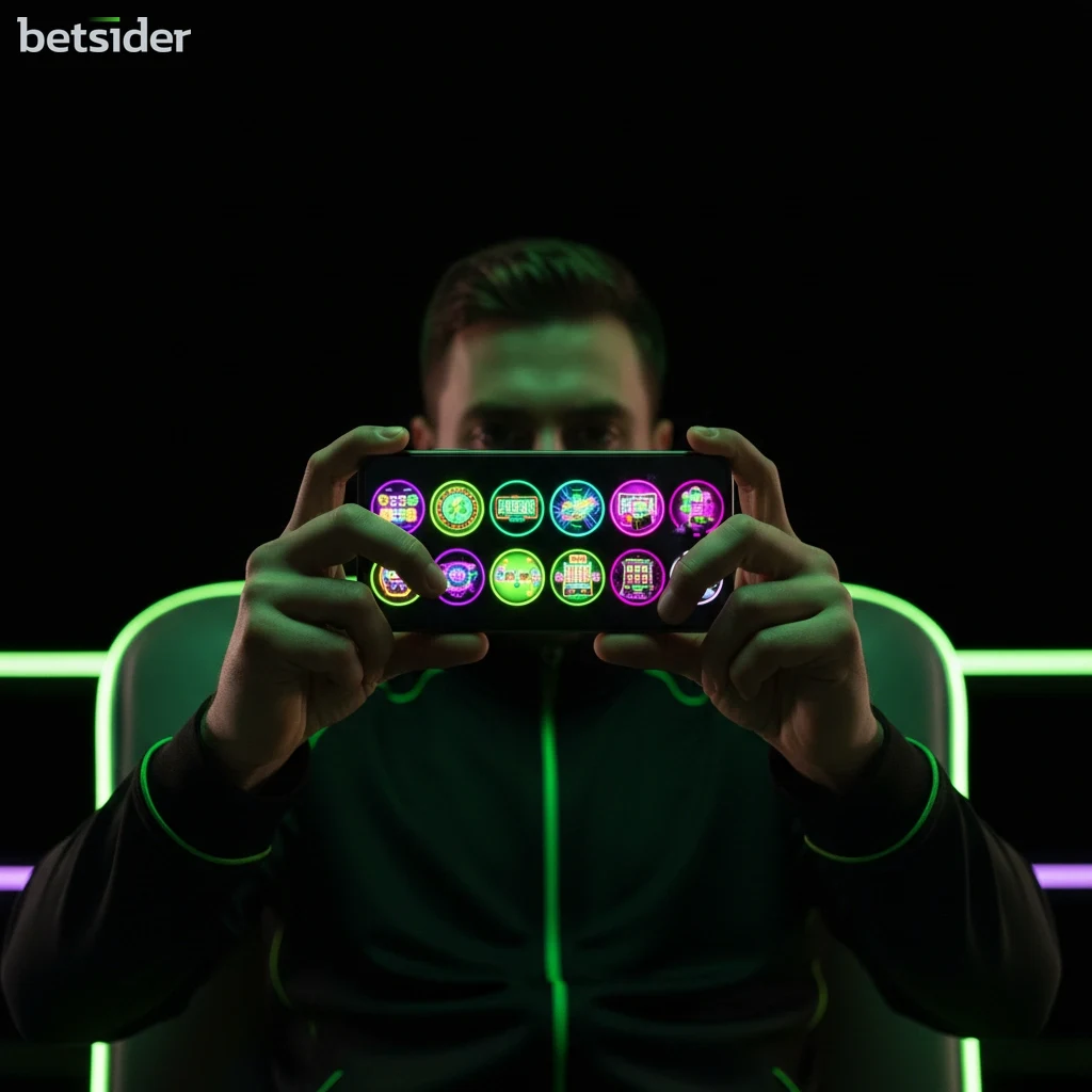 A person holding a smartphone displaying the Betsider online casino lobby.