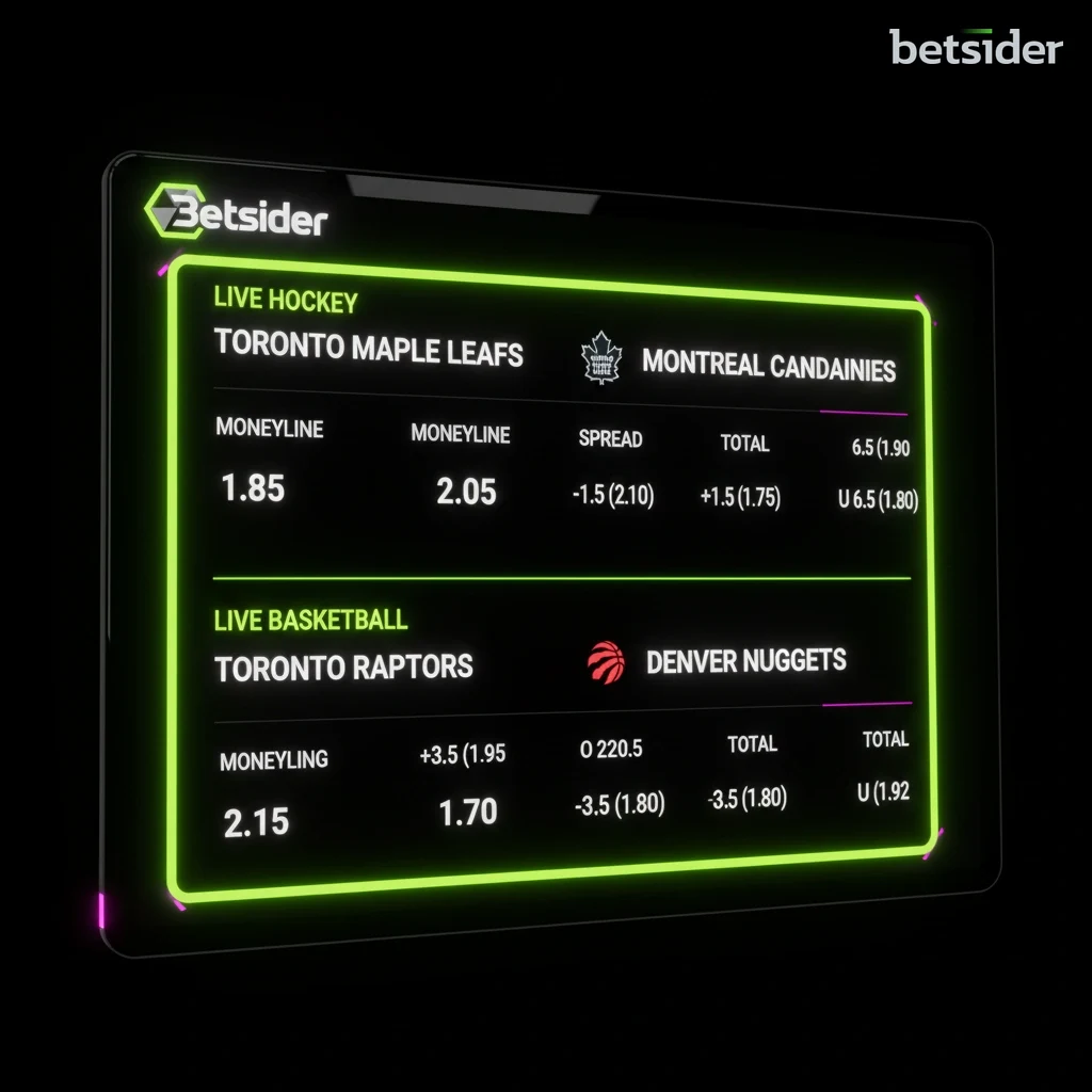 The Betsider sportsbook interface showcasing live betting odds for an NHL hockey game.