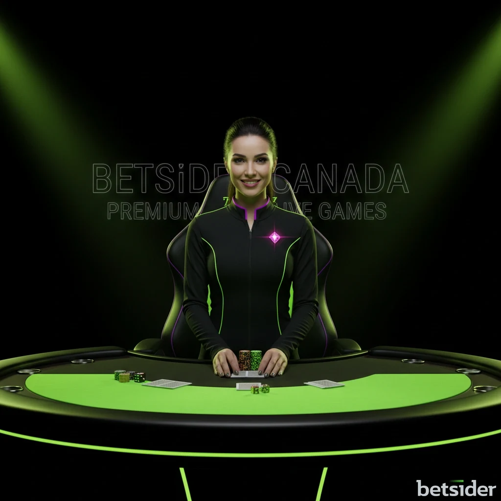 A friendly female dealer smiling at a live blackjack table.
