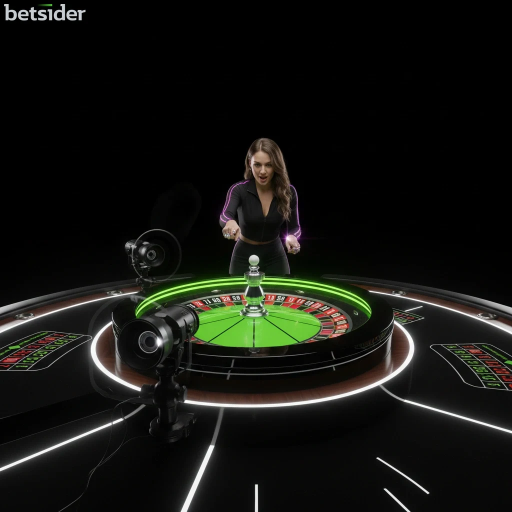 The vibrant, colorful studio of a live game show.
