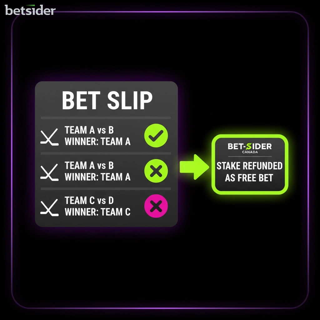 A parlay bet slip showing one losing leg being covered by Acca Insurance
